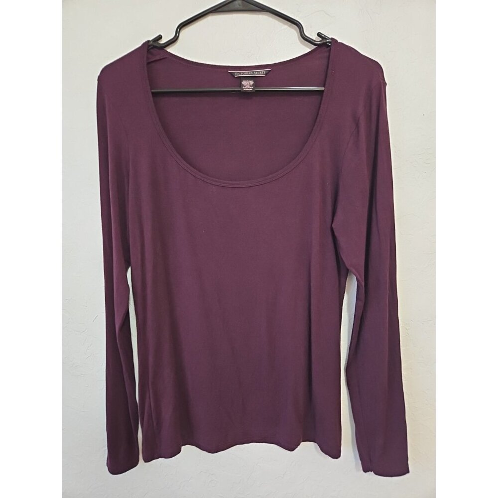 Y2k Victoria's Secret Henley Long Sleeve Shirt Purple gold Sz Med Gold Foil Logo